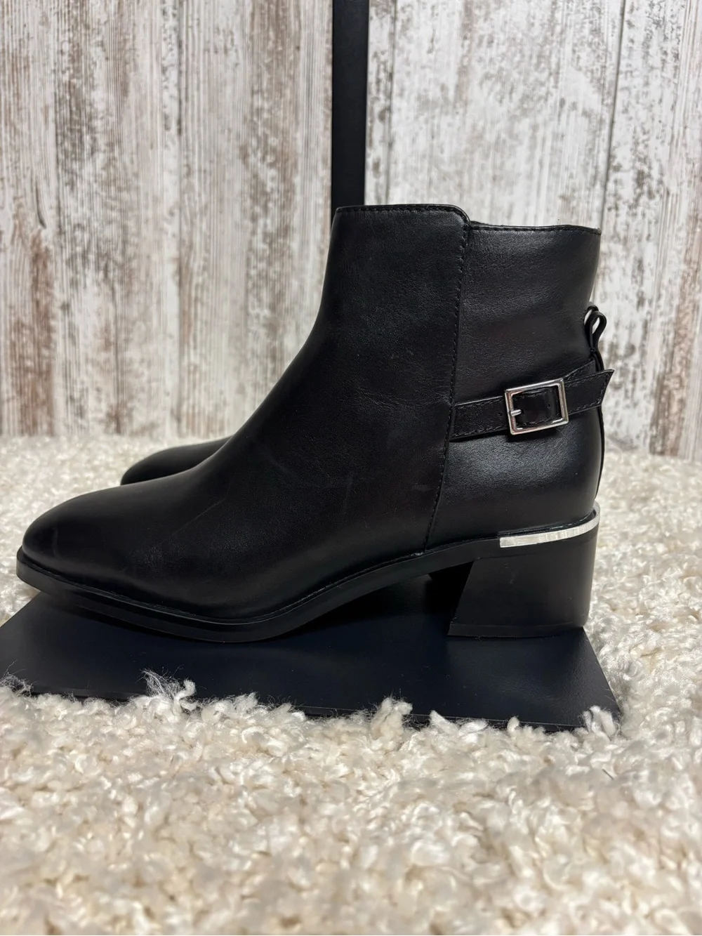 Aldo Black Ankle Booties with Silver Buckle Accent